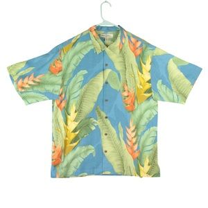 Tommy Bahama Mens Large 100% Silk Floral Button Up Shirt Hawaiian Tropical